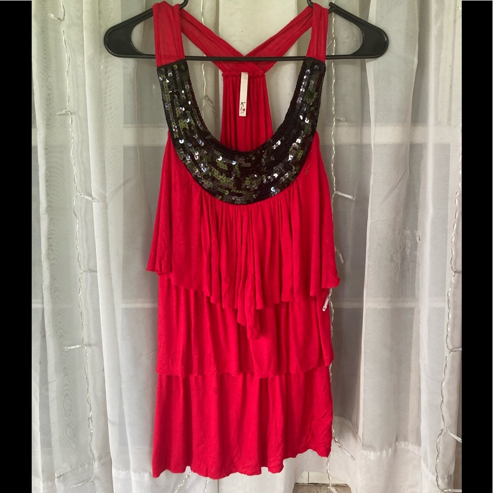 Red ruffle sequined top